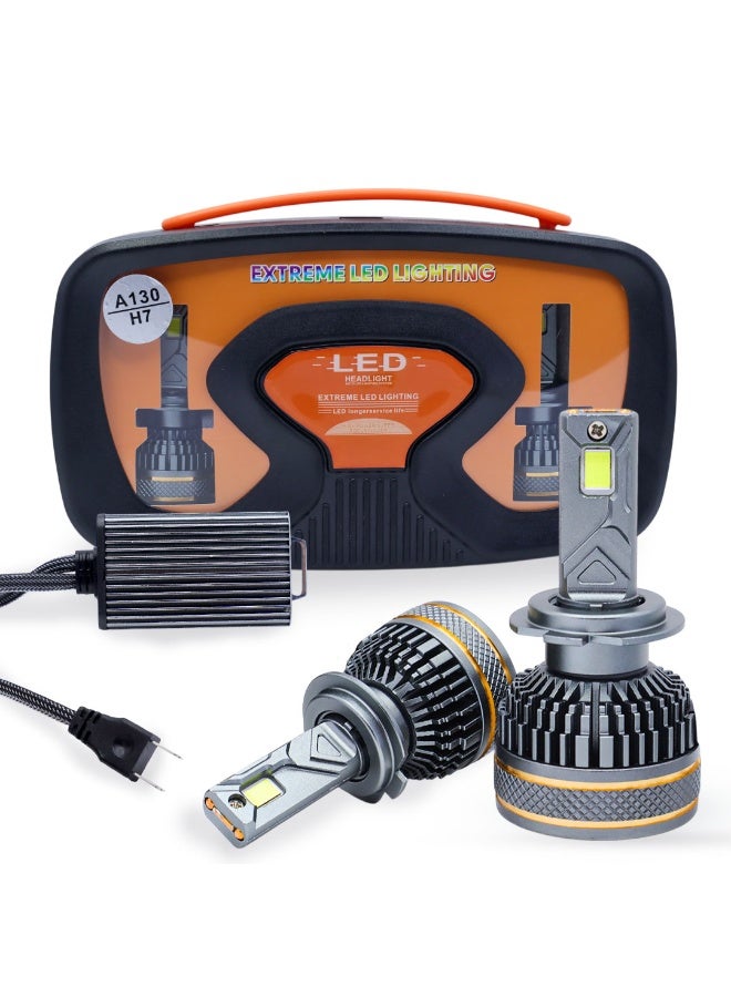 طقم لمبات ليد أمامية A130 عالية القوة 360 درجة (قطعتين) – H7 | 260 واط | شعاع أحادي | 6000 كلفن مع درايفر | ضمان دولي لمدة 6 أشهر - Image 1